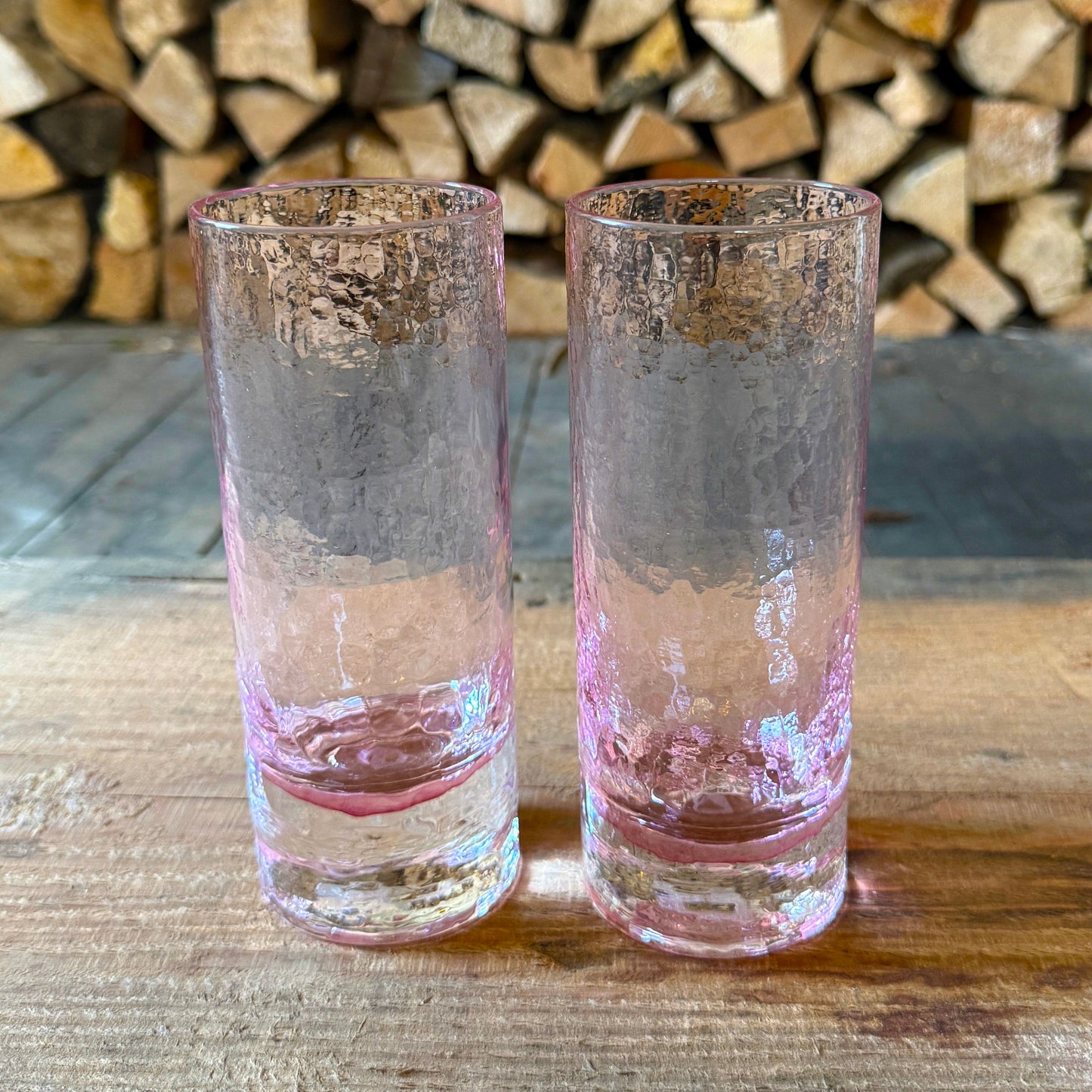 Cherry Blossom Hand-Blown Highball Glasses – Limited Edition Pink Set of 2 | Made in USA | Barsonist