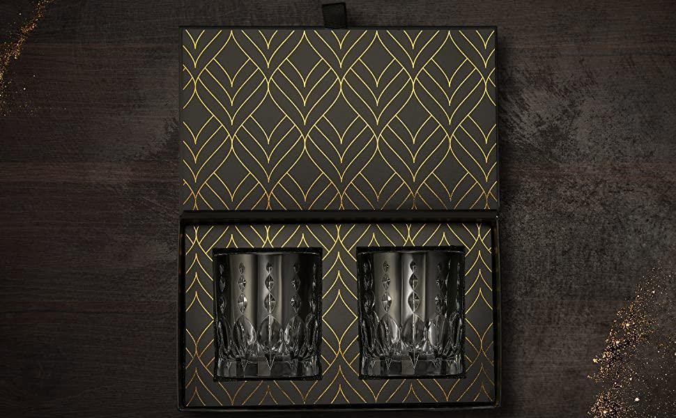 Premium Crystal Whiskey Glasses Gift Set - Luxury Cut Crystal Tumblers Box