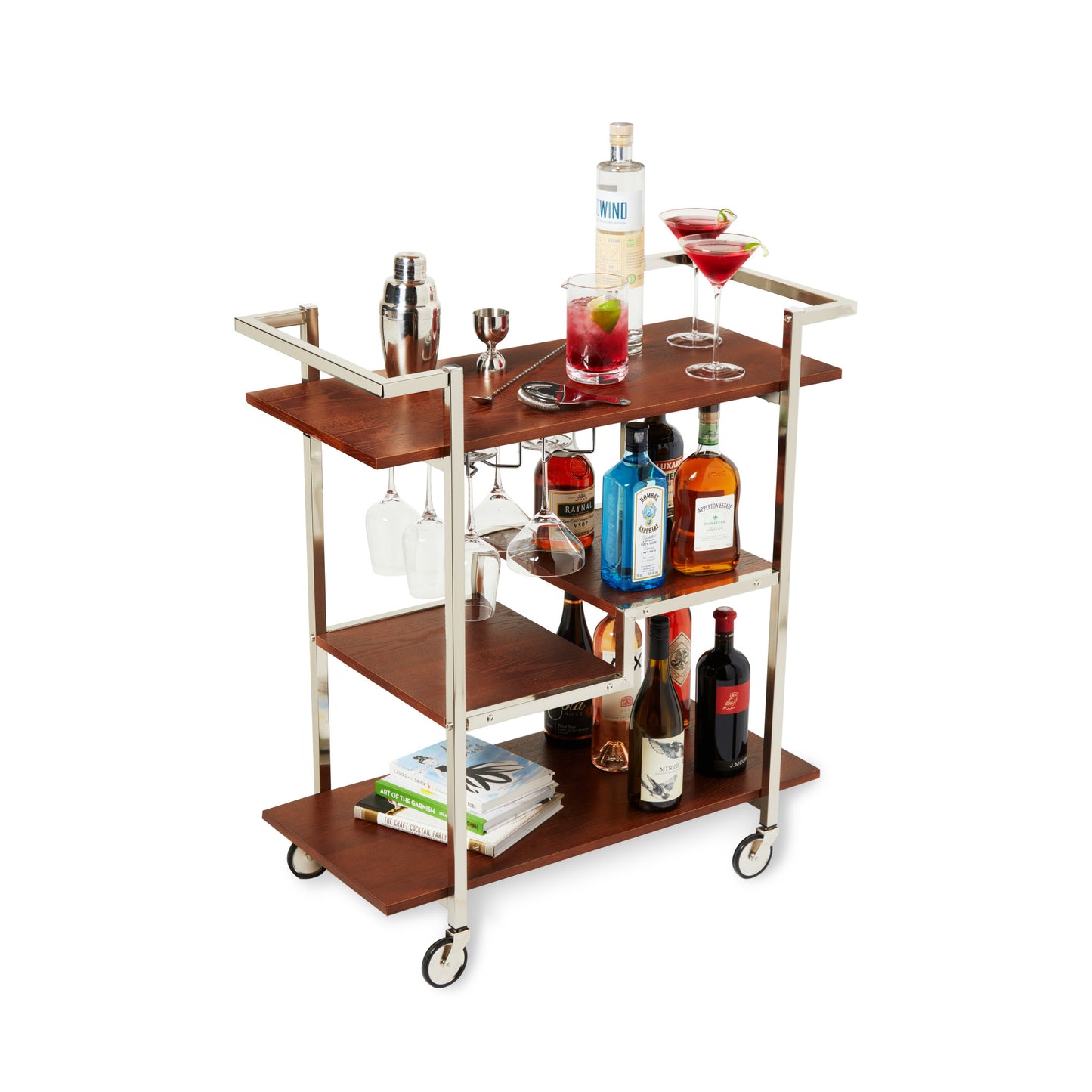 Harrison Stainless Steel and Wood Bar Cart Viski