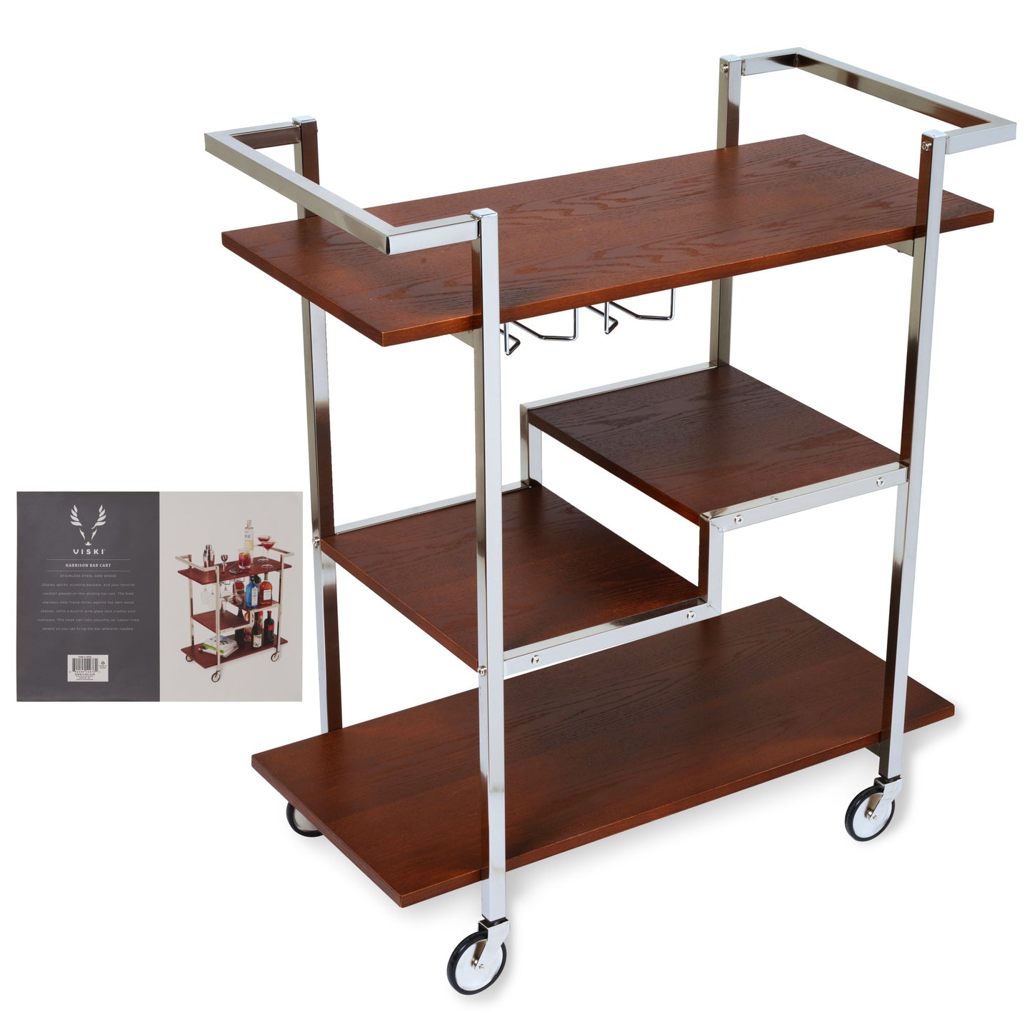 Harrison Stainless Steel and Wood Bar Cart Viski