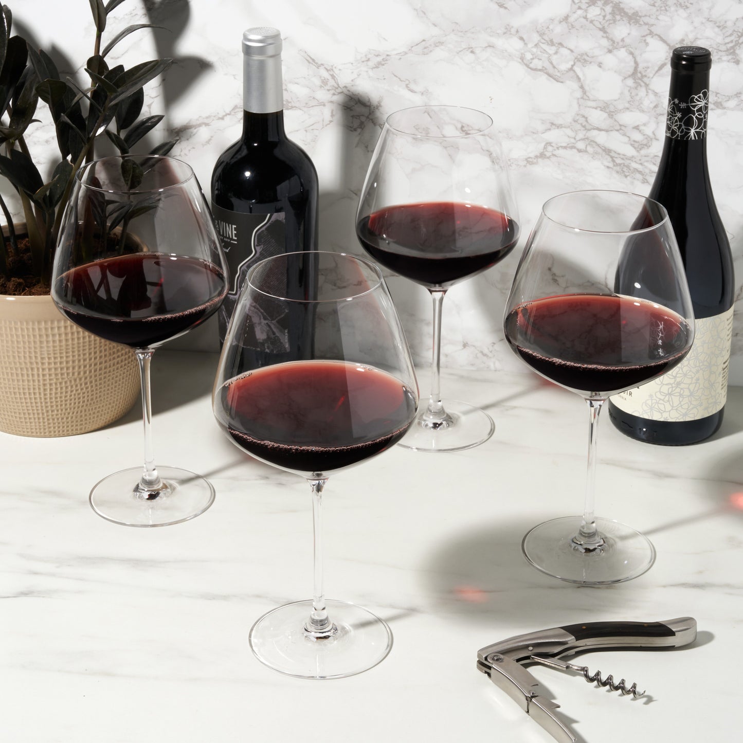 Burgundy Wine Glasses Set - Lead-Free Crystal Stemware (Set of 4)