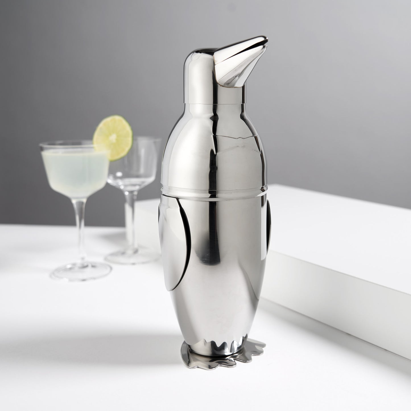 Professional Penguin Cocktail Shaker - 17oz Stainless Steel with Built-In Strainer