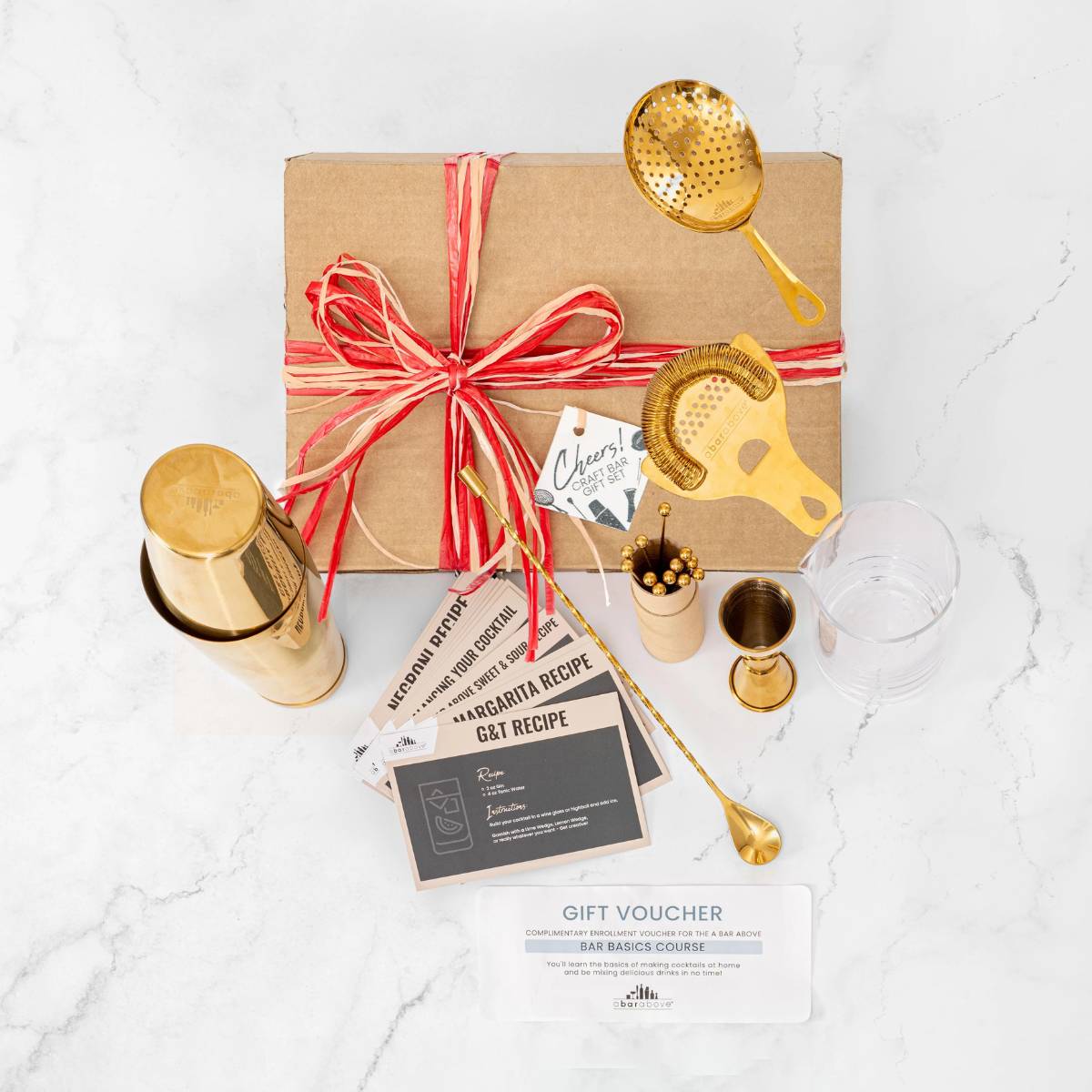 Professional Barware Gift Box - Complete Cocktail Tool Set with Bar Basics Course & Recipe Cards