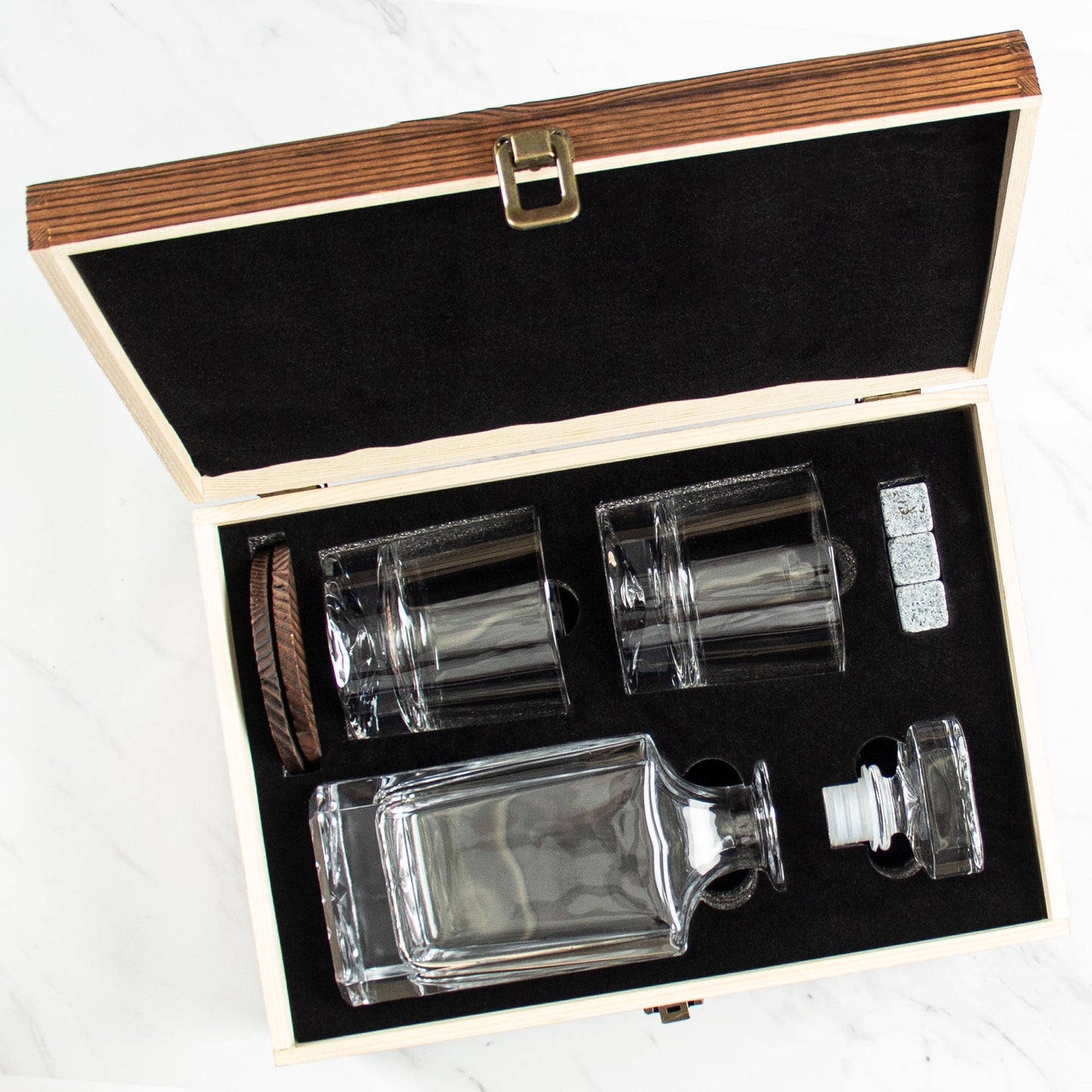 Classic Decanter Set with Wood Gift Box | Personalized Lead-Free Crystal Decanter & Optional Whiskey Glasses | Barsonist