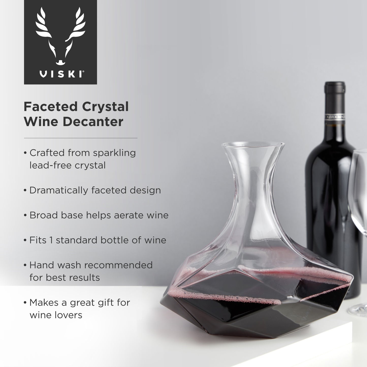 Viski Faceted Crystal Wine Decanter - Professional Lead-Free Wine Aerator with Star Base