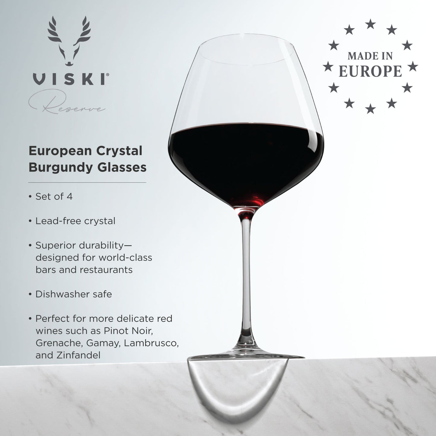 Burgundy Wine Glasses Set - Lead-Free Crystal Stemware (Set of 4)