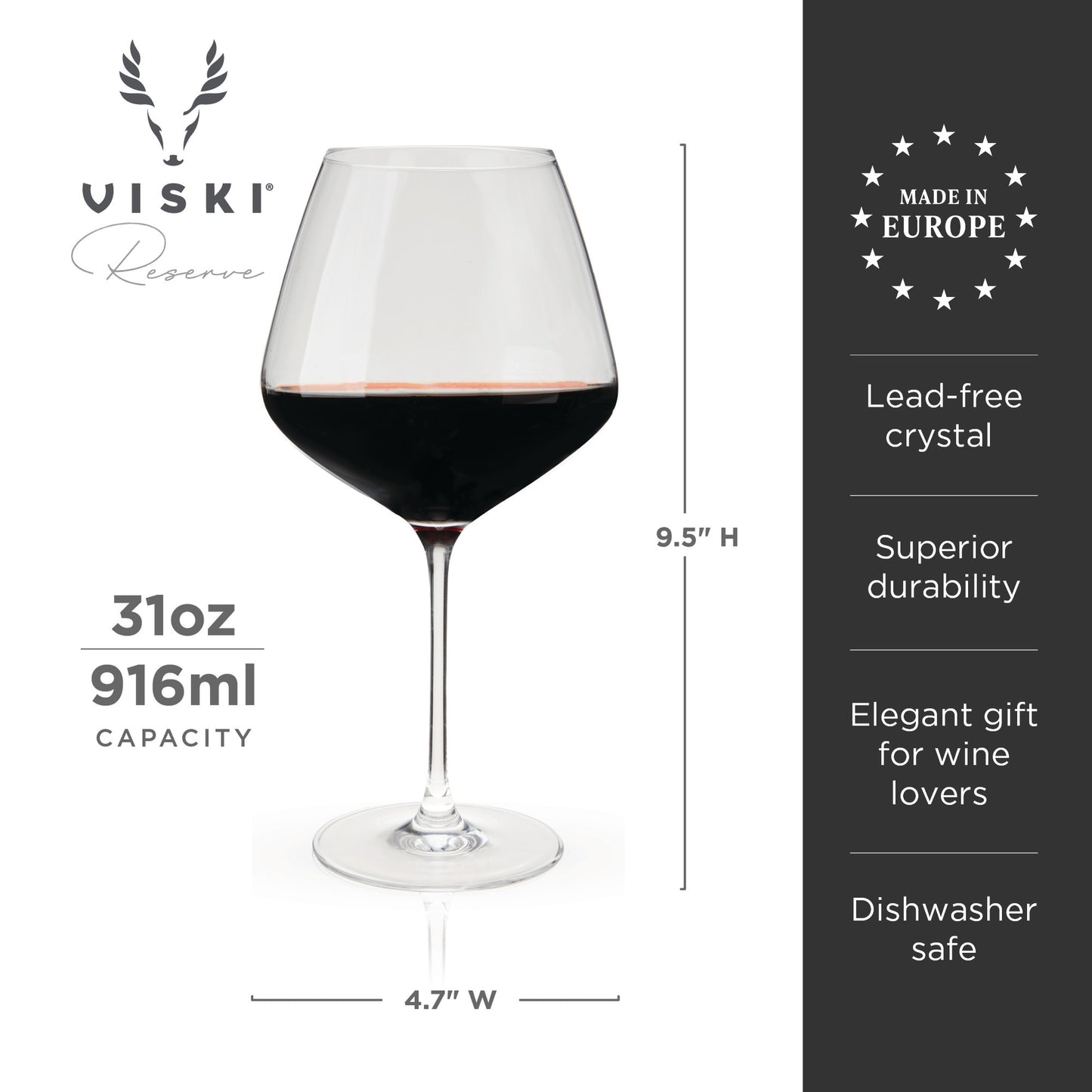Burgundy Wine Glasses Set - Lead-Free Crystal Stemware (Set of 4)