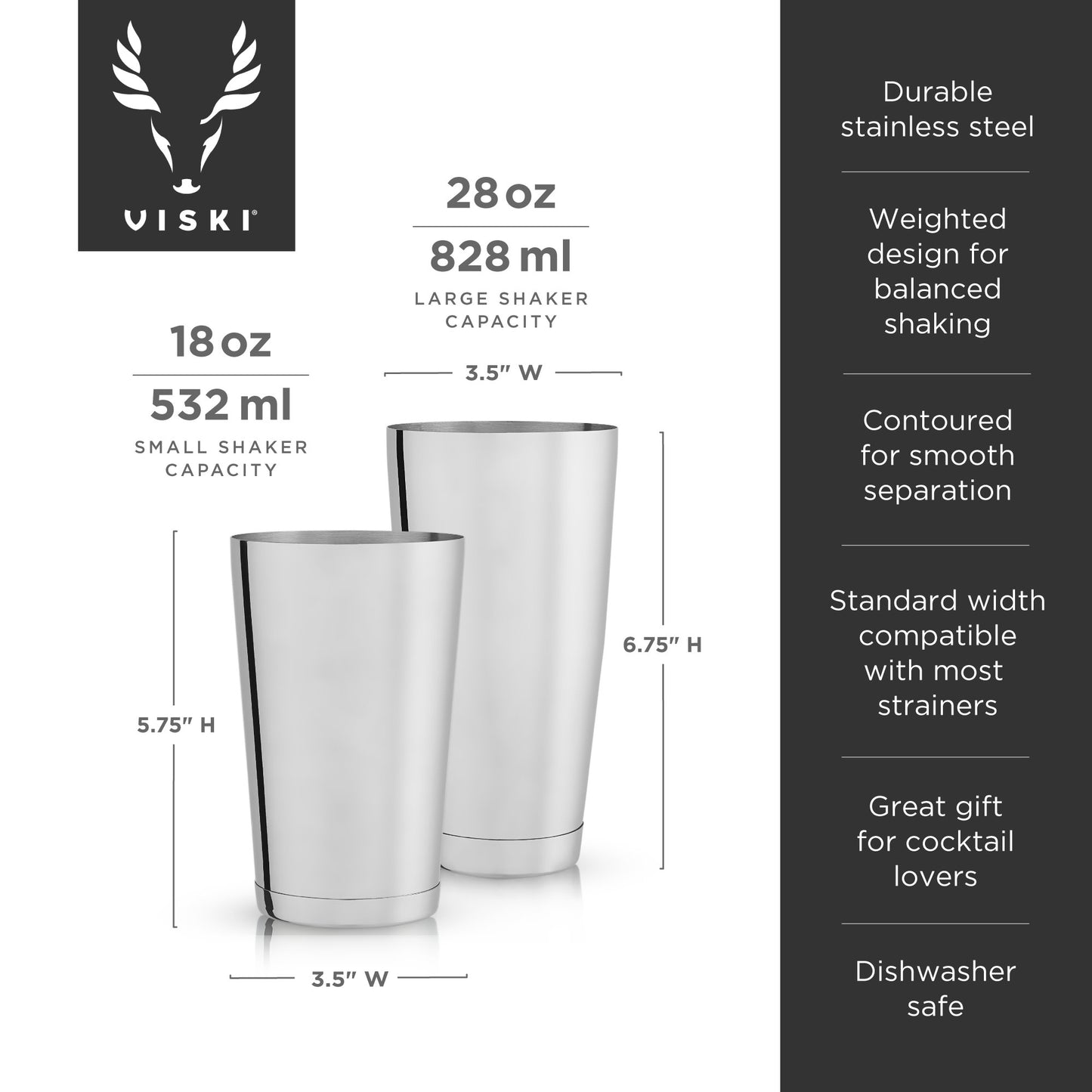 2-Piece Harrison Shaker Tin Set in Stainless Steel Viski®