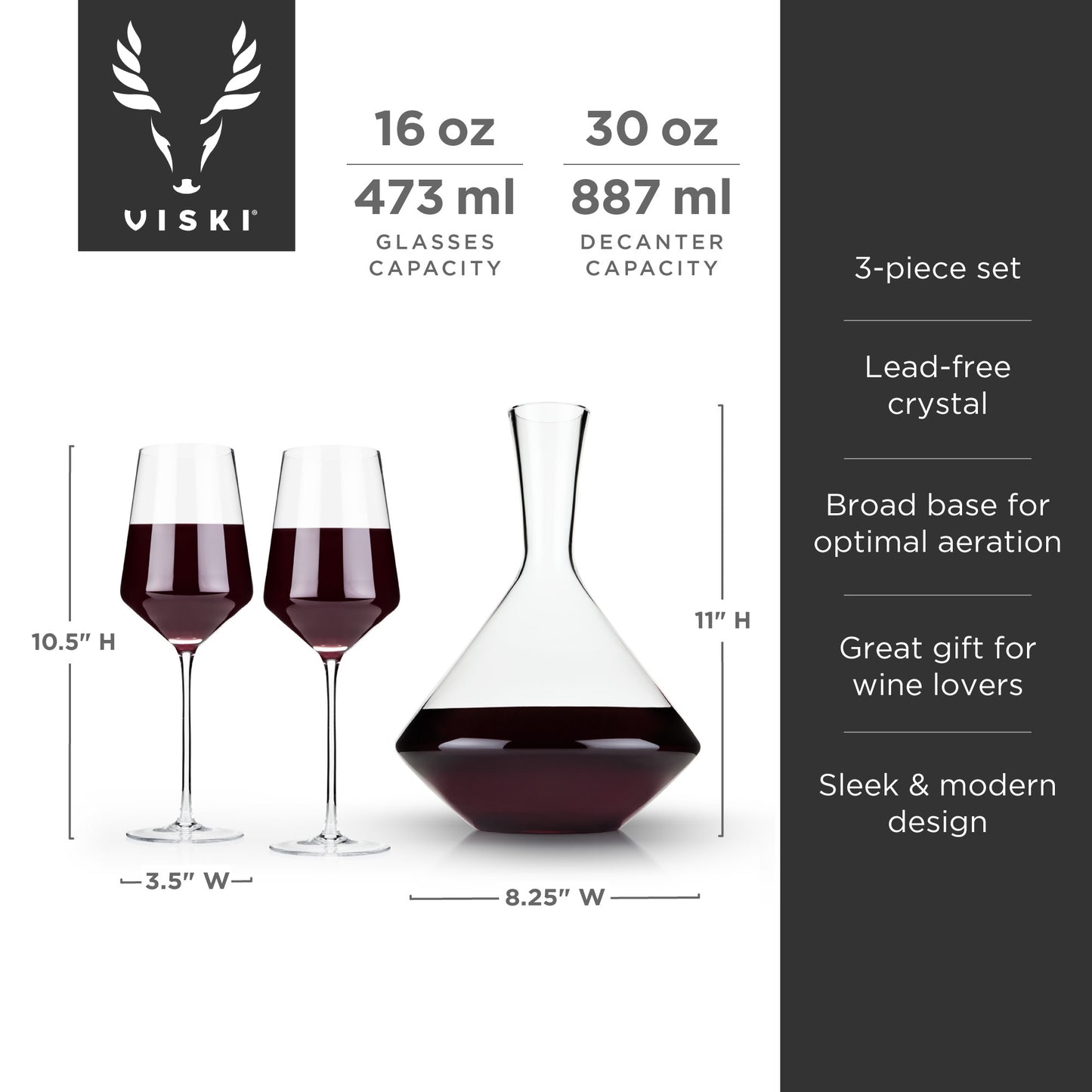 3-Piece Raye Crystal Angled Bordeaux Glass and Decanter Set