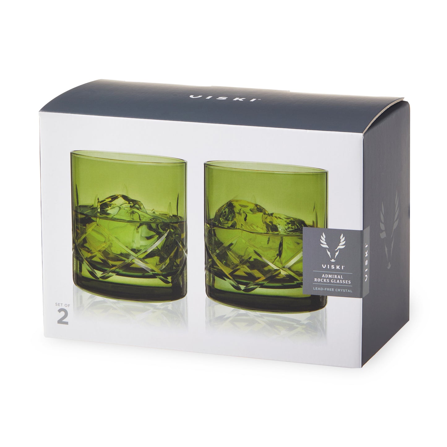 Admiral Cut Crystal Green Rocks Glasses by Viski, Set of 2 | Barsonist