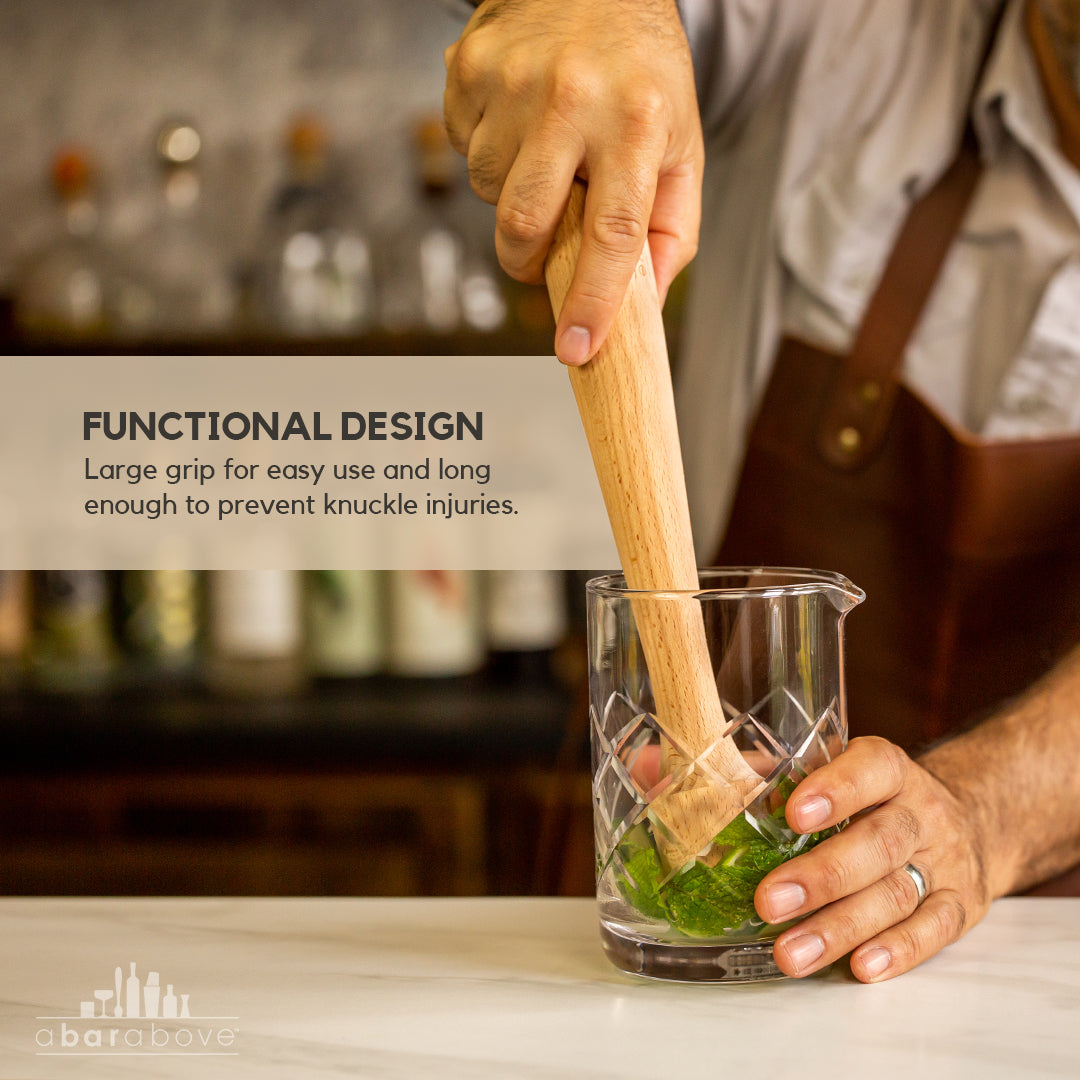 Professional 12" Hardwood Cocktail Muddler - Extra Long Ergonomic Bar Muddler for Shaker Tins