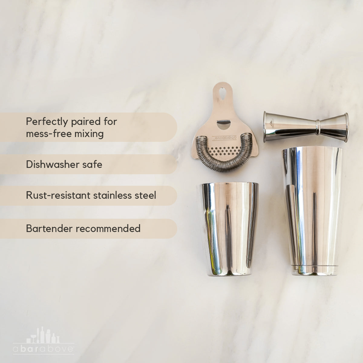 Stainless Steel Cocktail Shaker Set (4-Piece) | Barsonist