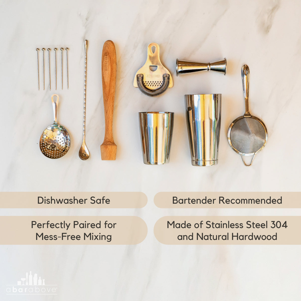 Professional Gold Mixologist Bar Set - 14-Piece Stainless Steel Cocktail Kit with Boston Shaker, 3 Strainers & Hardwood Muddler