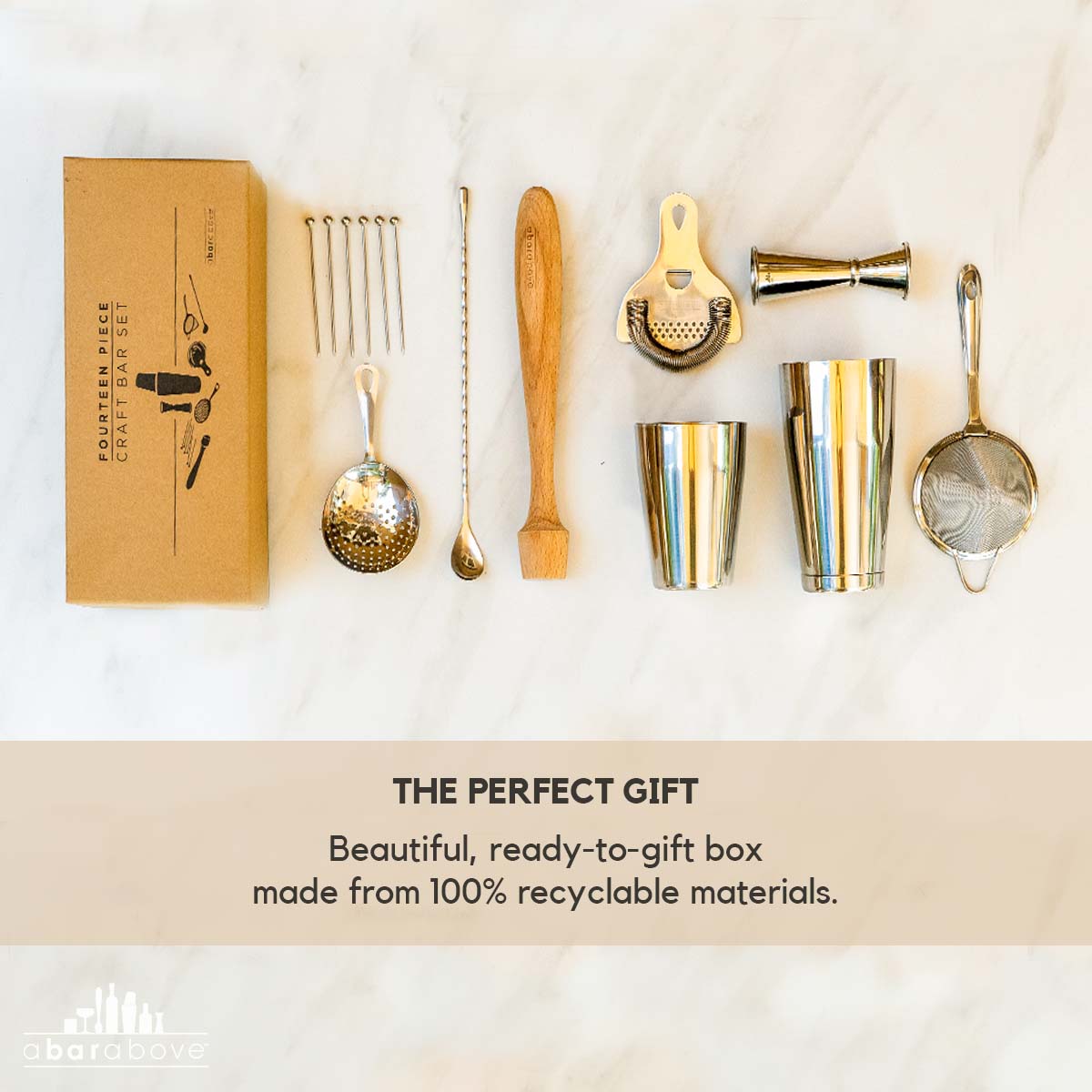 Professional Mixologist Bar Set - 14-Piece Stainless Steel Cocktail Kit with Boston Shaker, 3 Strainers & Hardwood Muddler