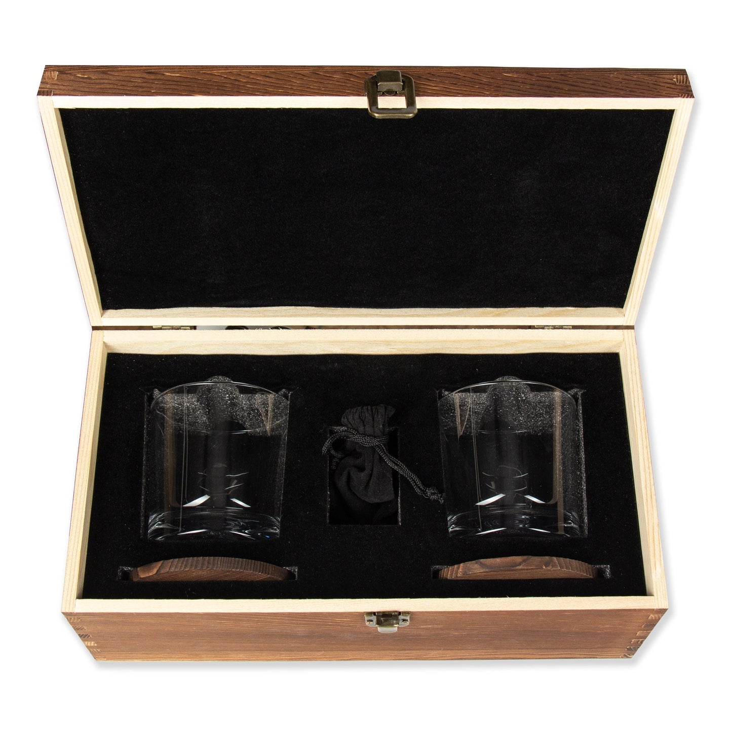 Whiskey Glass Set in Gift Wood Box | Push-Up Design Glasses with Whiskey Stones & Coasters | Barsonist
