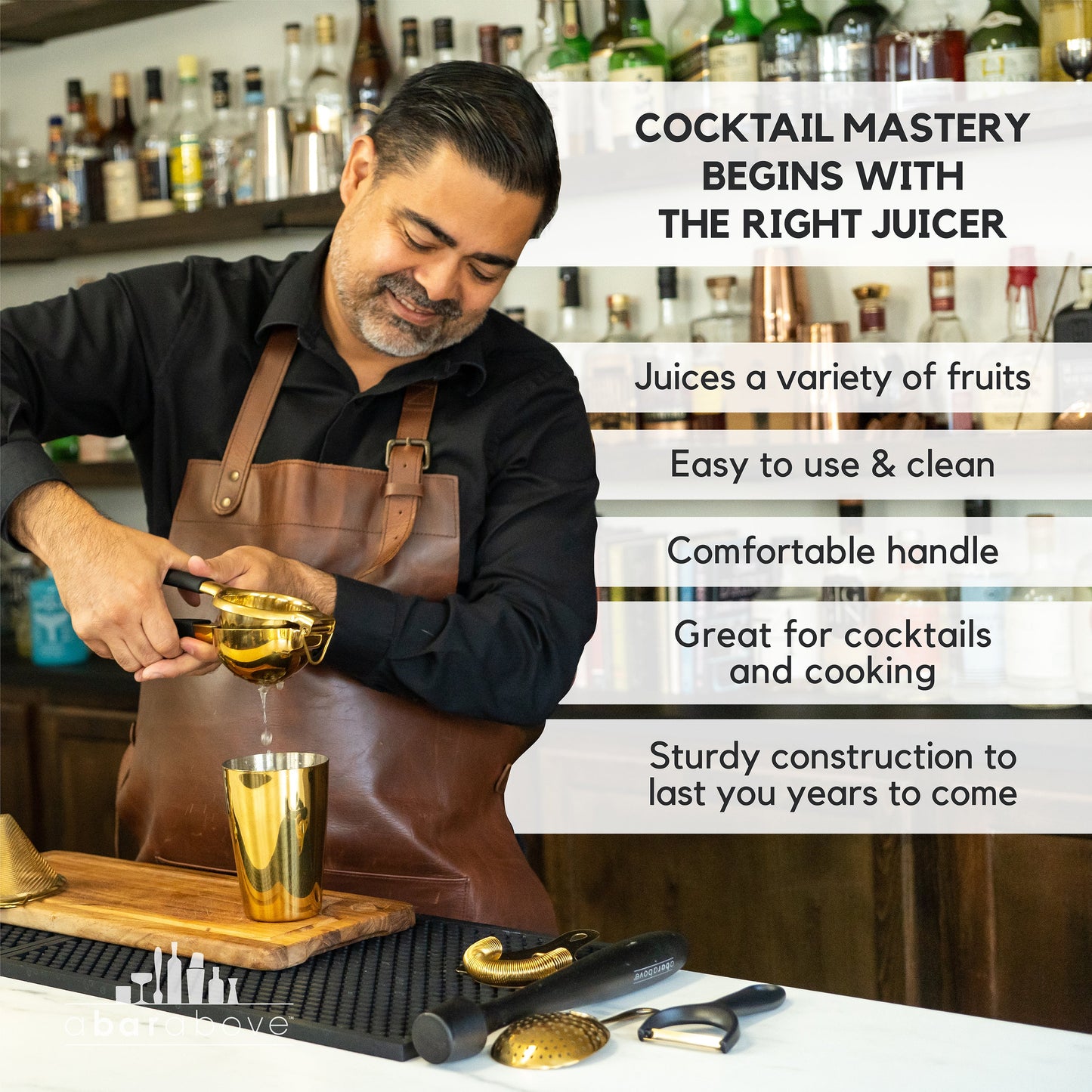Professional Gold Citrus Juicer - Large-Bowl Stainless Steel Hand Press for Cocktails, Oranges & Grapefruit