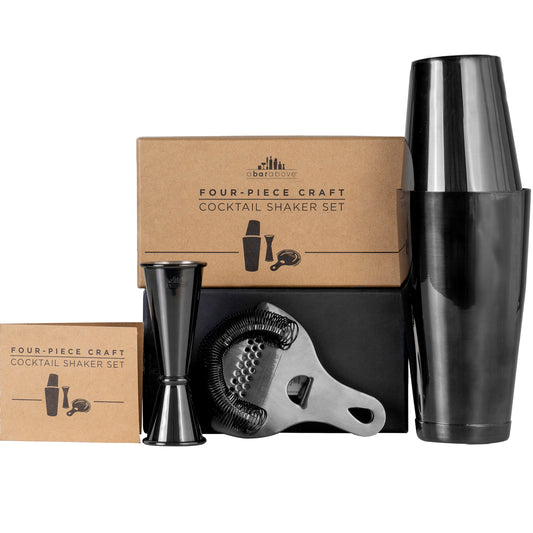 Professional Black Cocktail Shaker Set - 4-Piece Boston Shaker Kit with Hawthorne Strainer & Precision Jigger