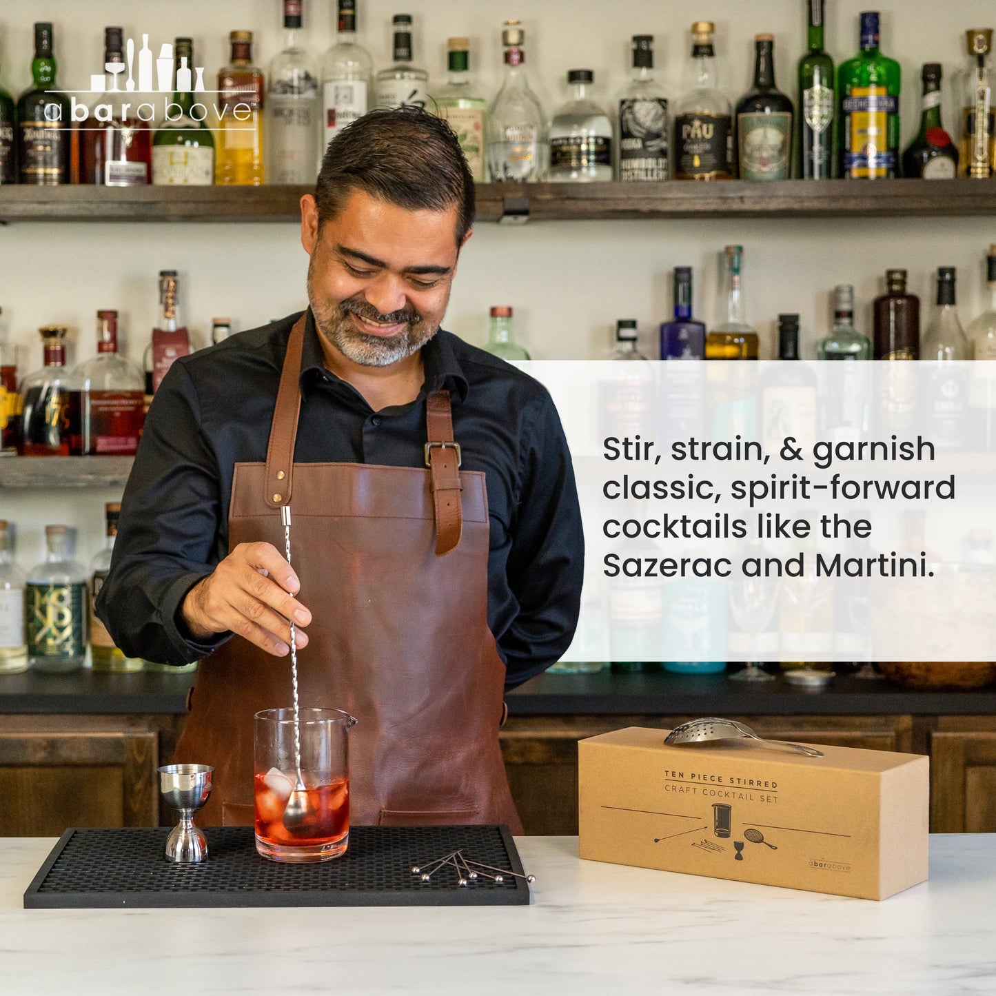 Professional Stirred Cocktail Mixing Set - 10-Piece Stainless Steel Bar Tool Kit with Mixing Glass, Julep Strainer & Bar Spoon