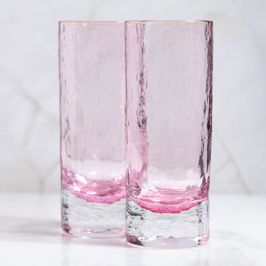 Cherry Blossom Hand-Blown Highball Glasses – Limited Edition Pink Set of 2 | Made in USA | Barsonist