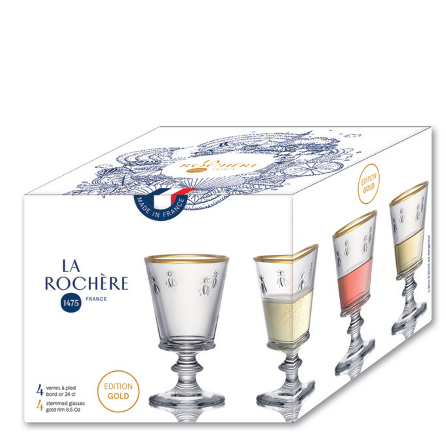 Gold-Rim Bee Wine Glasses Set of 4 by La Rochère | Barsonist