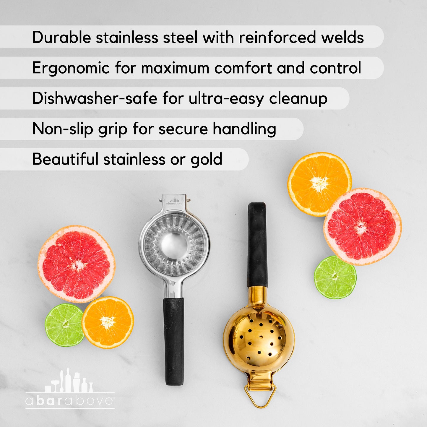 Professional Gold Citrus Juicer - Large-Bowl Stainless Steel Hand Press for Cocktails, Oranges & Grapefruit