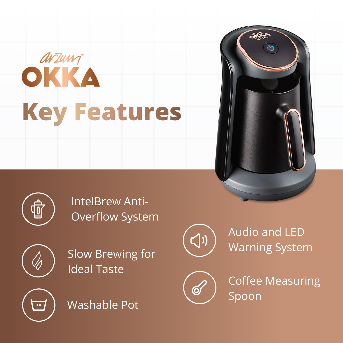 Arzum Okka Minio Automatic Turkish Coffee Maker Black Gold | Barsonist