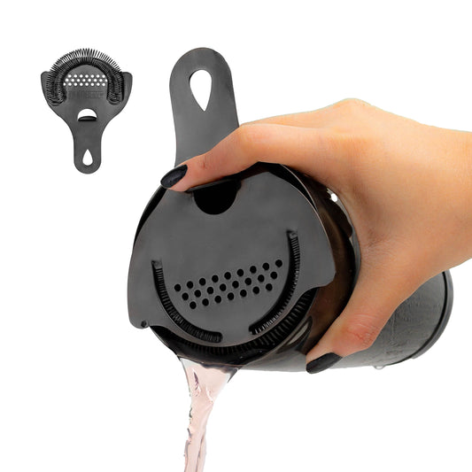 Professional Black Hawthorne Strainer - Ergonomic Cocktail Strainer with Fine-Coil Spring and Weld-Free Design