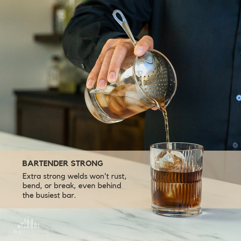 Professional Gold Julep Strainer - Stainless Steel Cocktail Strainer for Stirred Drinks with Reinforced Weld Construction