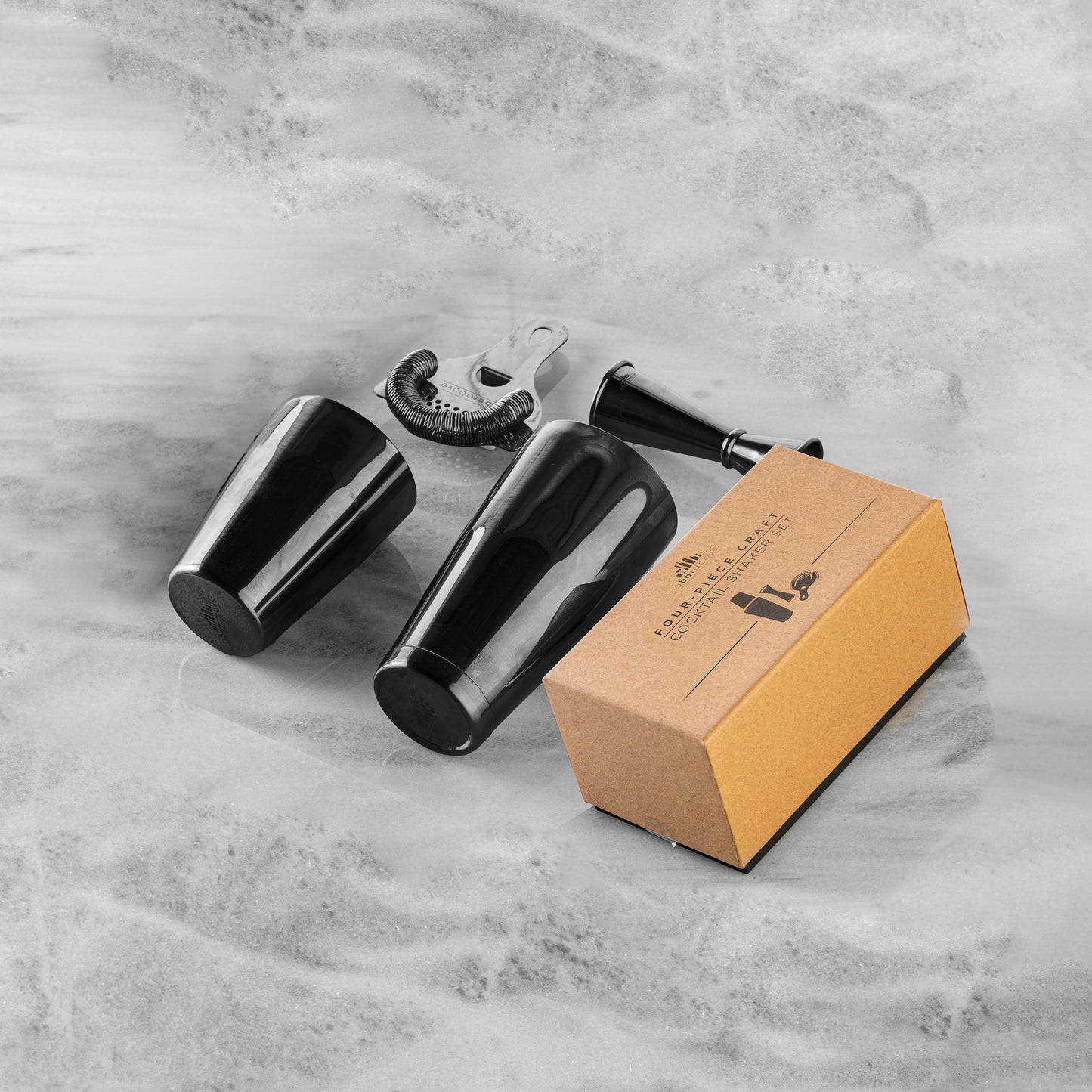 Professional Black Cocktail Shaker Set - 4-Piece Boston Shaker Kit with Hawthorne Strainer & Precision Jigger