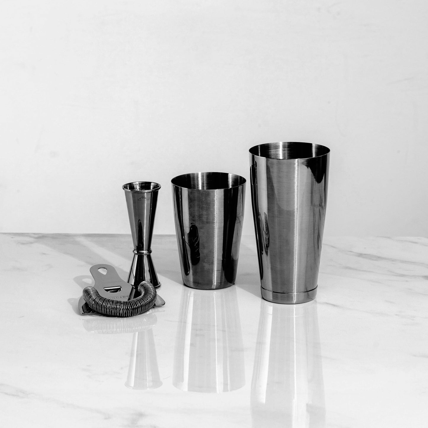 Professional Black Cocktail Shaker Set - 4-Piece Boston Shaker Kit with Hawthorne Strainer & Precision Jigger