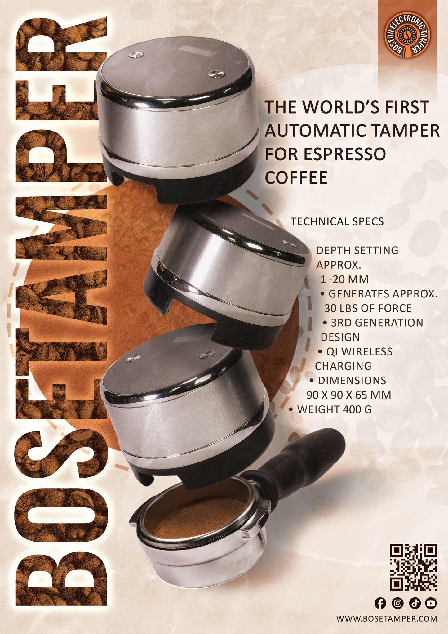 BOSeTamper 58.5mm Pro Espresso Tamper with Wireless Charger and Travel Case | Barsonist