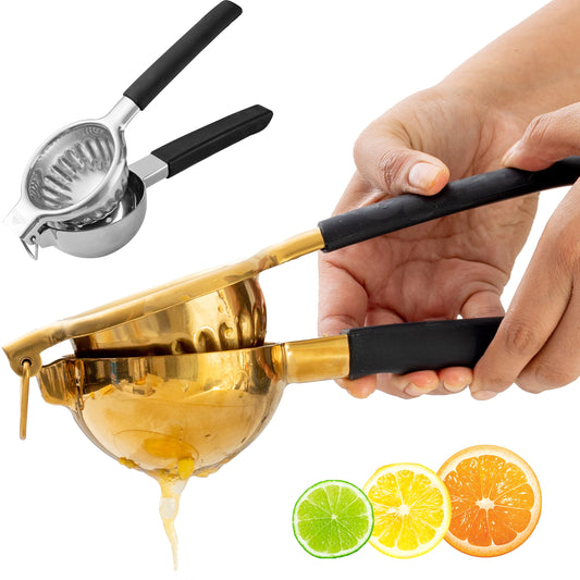 Professional Gold Citrus Juicer - Large-Bowl Stainless Steel Hand Press for Cocktails, Oranges & Grapefruit