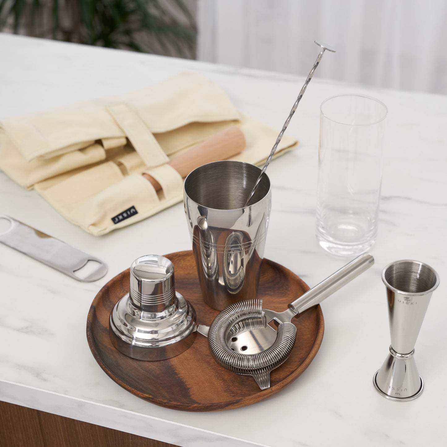 Portable Cocktail Kit - 6-Piece Premium Travel Bartending Set with Canvas Case