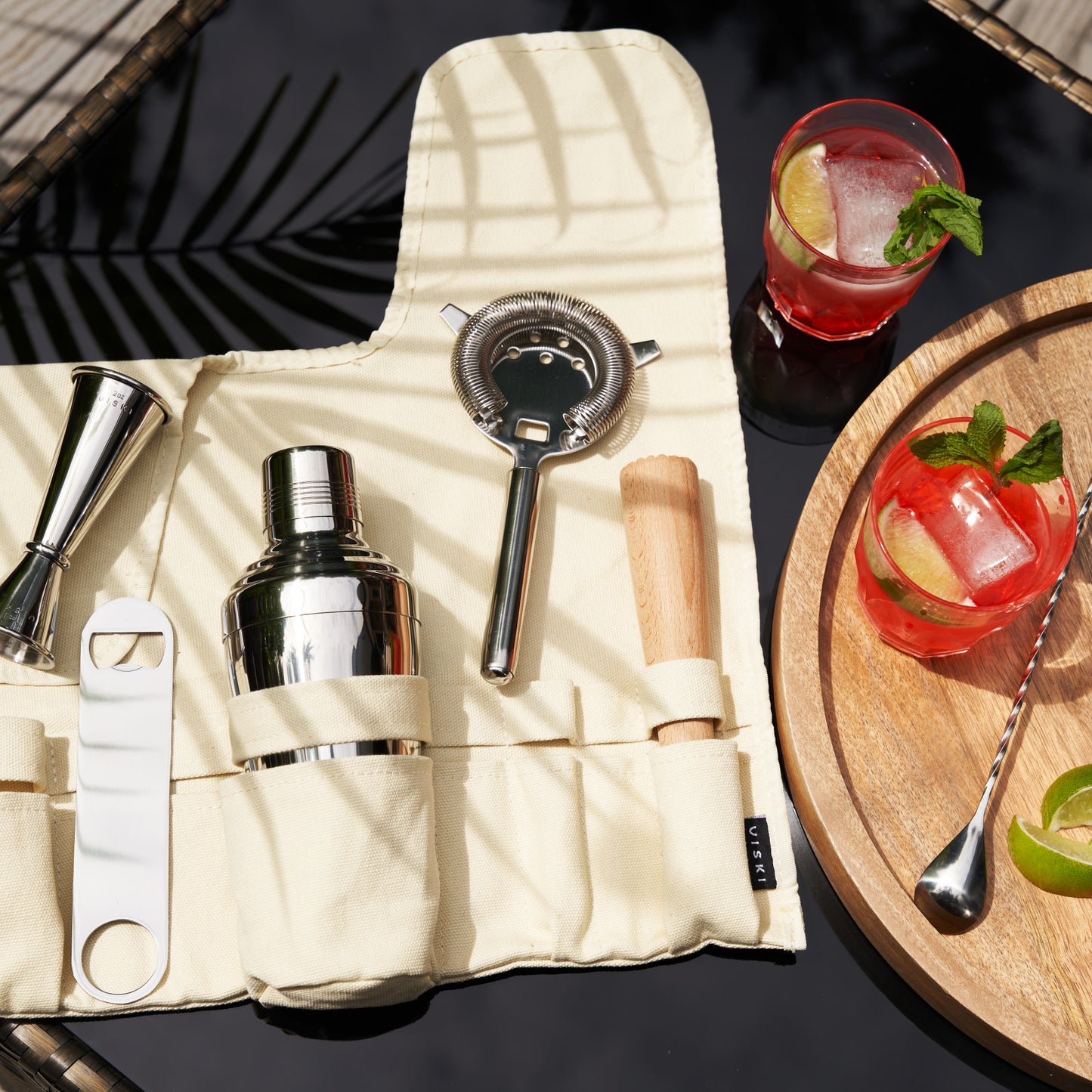 Portable Cocktail Kit - 6-Piece Premium Travel Bartending Set with Canvas Case