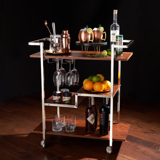 Harrison Stainless Steel and Wood Bar Cart Viski