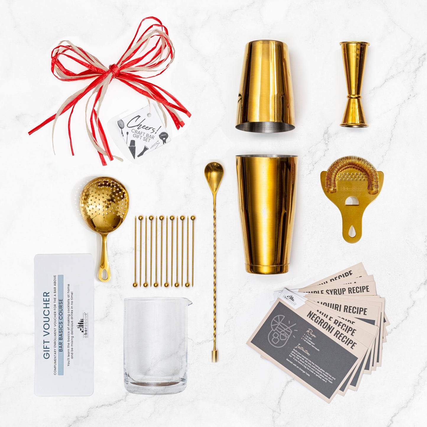 Professional Barware Gift Box - Complete Cocktail Tool Set with Bar Basics Course & Recipe Cards