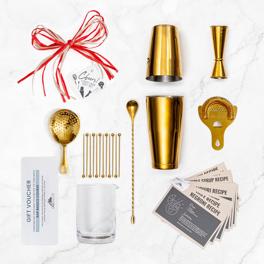 Professional Barware Gift Box - Complete Cocktail Tool Set with Bar Basics Course & Recipe Cards