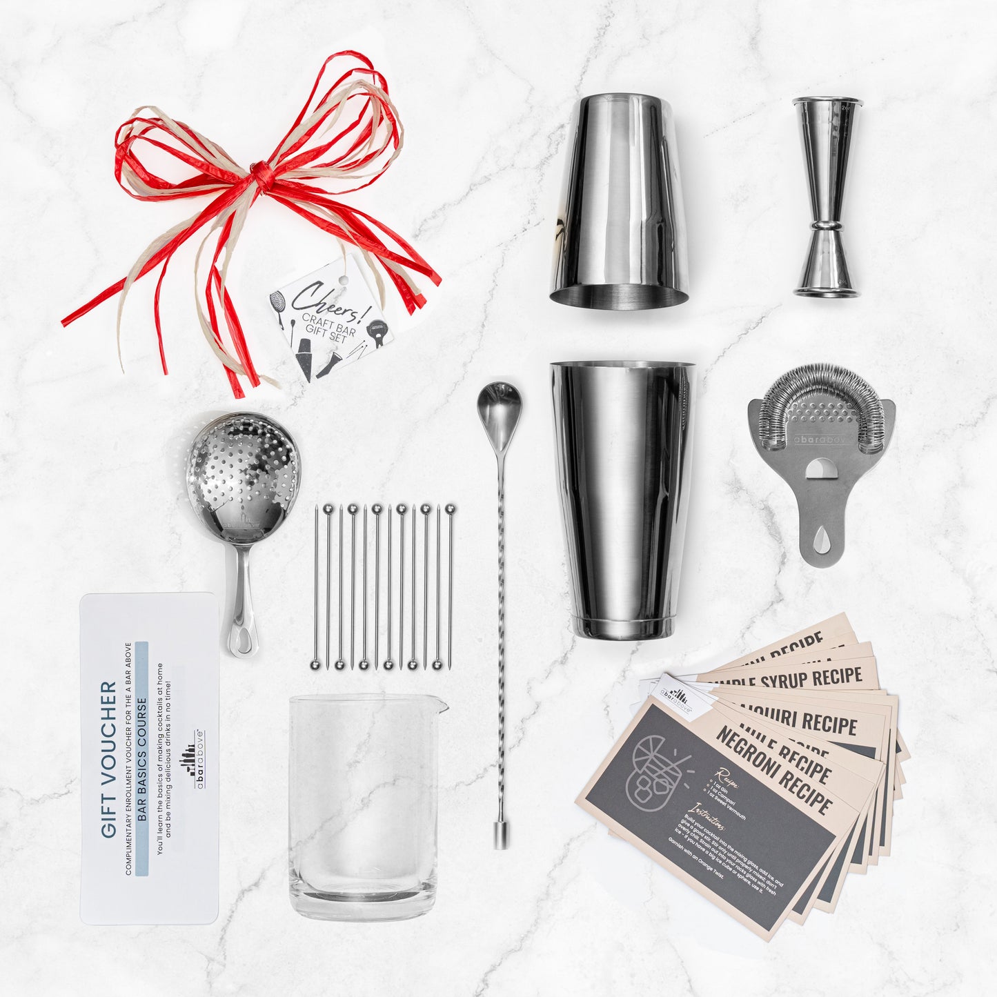 Professional Barware Gift Box - Complete Cocktail Tool Set with Bar Basics Course & Recipe Cards