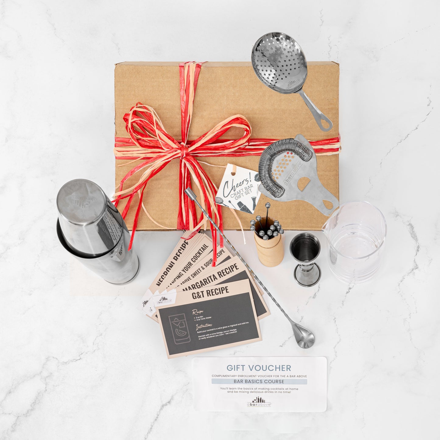 Professional Barware Gift Box - Complete Cocktail Tool Set with Bar Basics Course & Recipe Cards