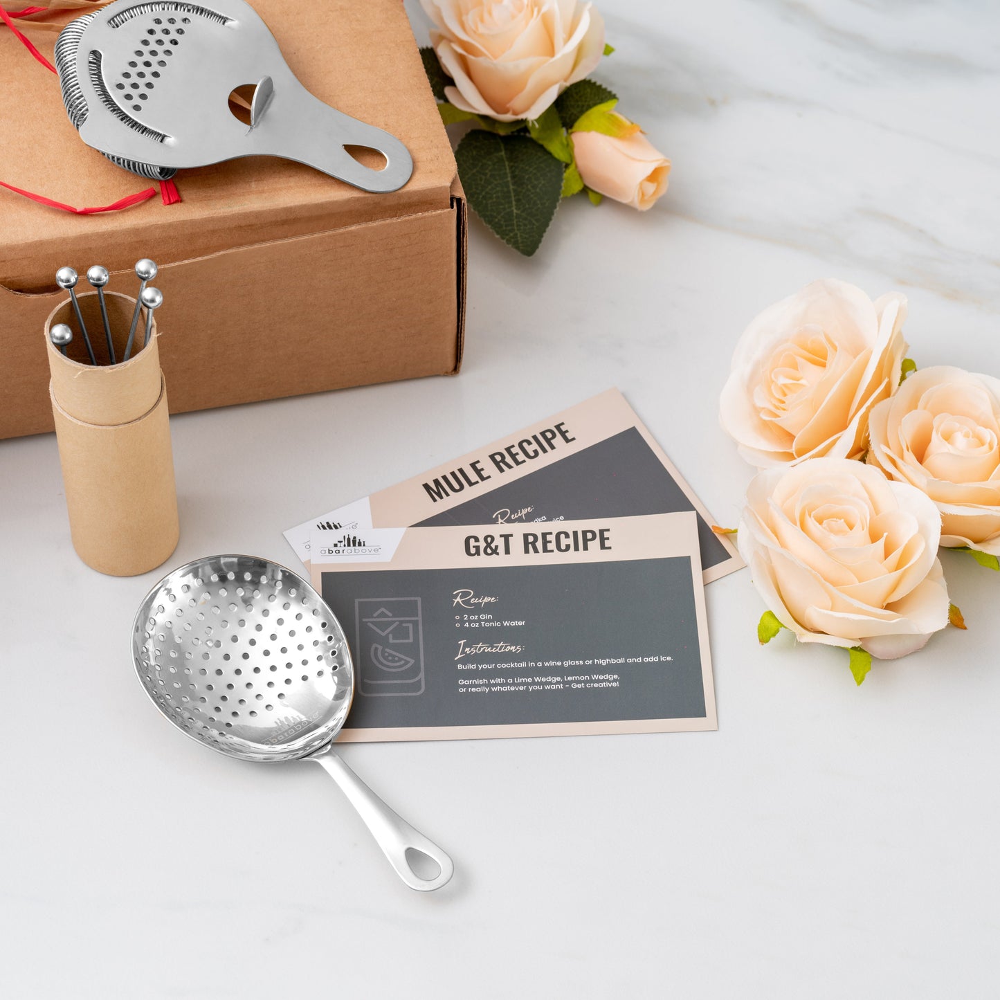 Professional Barware Gift Box - Complete Cocktail Tool Set with Bar Basics Course & Recipe Cards