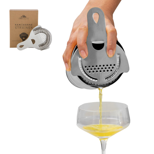 Professional Stainless Steel Hawthorne Strainer - Ergonomic Cocktail Strainer with Fine-Coil Spring and Weld-Free Design