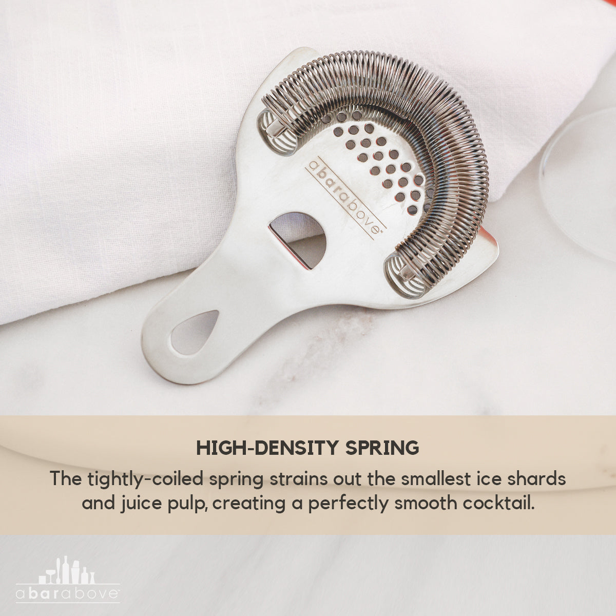 Professional Stainless Steel Hawthorne Strainer - Ergonomic Cocktail Strainer with Fine-Coil Spring and Weld-Free Design