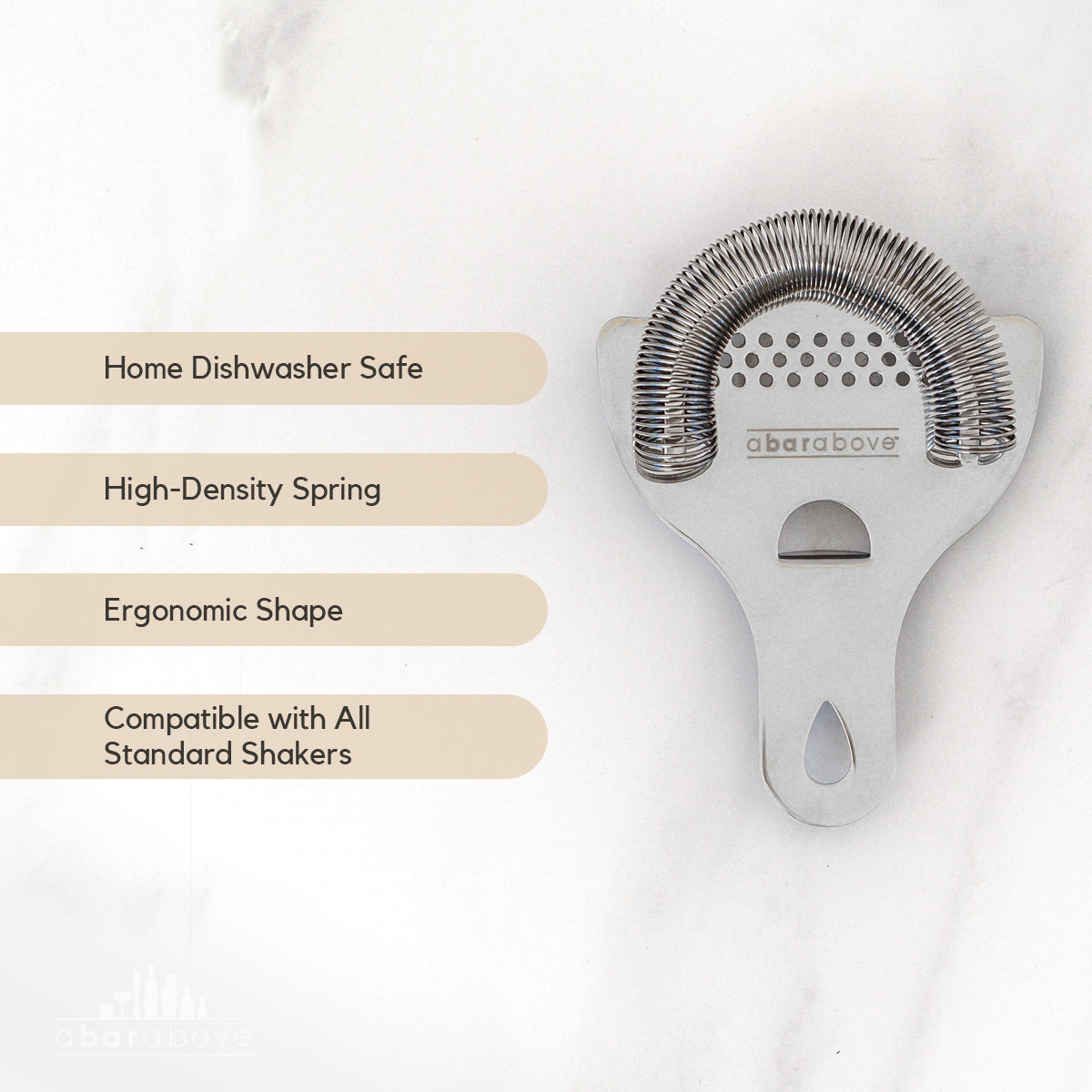Professional Stainless Steel Hawthorne Strainer - Ergonomic Cocktail Strainer with Fine-Coil Spring and Weld-Free Design