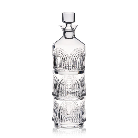 Art Deco Crystal Decanter Set with Stacking Lowball Glasses