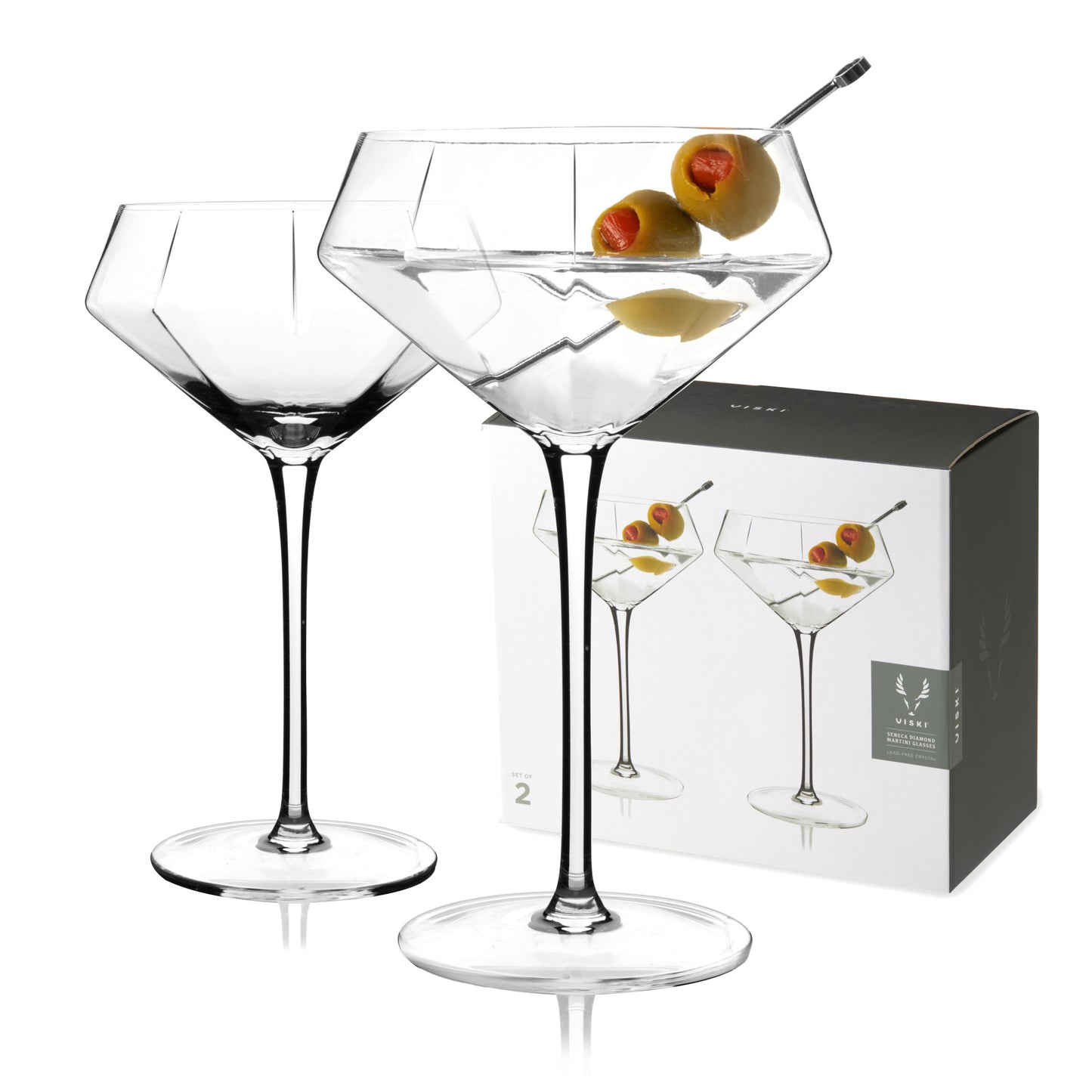 Seneca Crystal Diamond Martini Glasses | Set of 2 | Viski