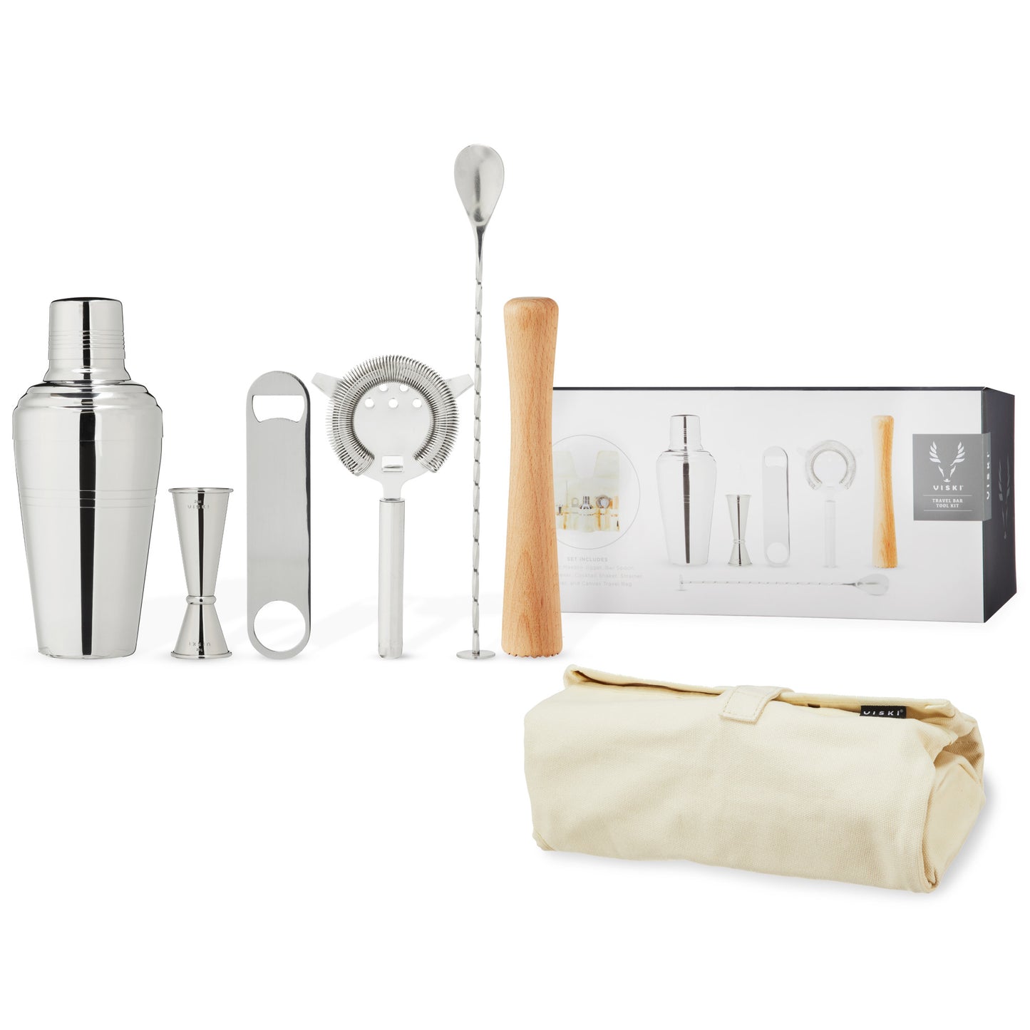 Portable Cocktail Kit - 6-Piece Premium Travel Bartending Set with Canvas Case
