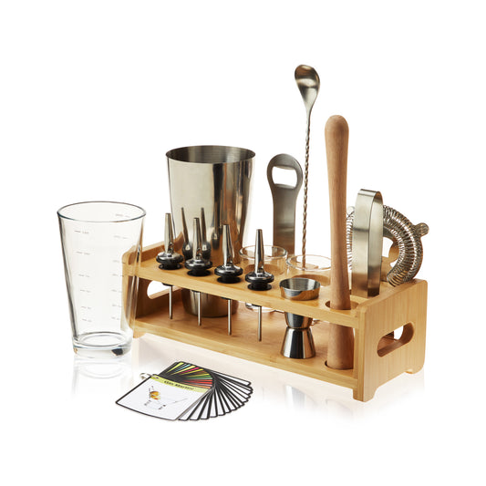 Professional Mixology Kit - Complete 14-Piece Premium Bar Tools Set with Boston Shaker