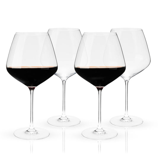 Burgundy Wine Glasses Set - Lead-Free Crystal Stemware (Set of 4)