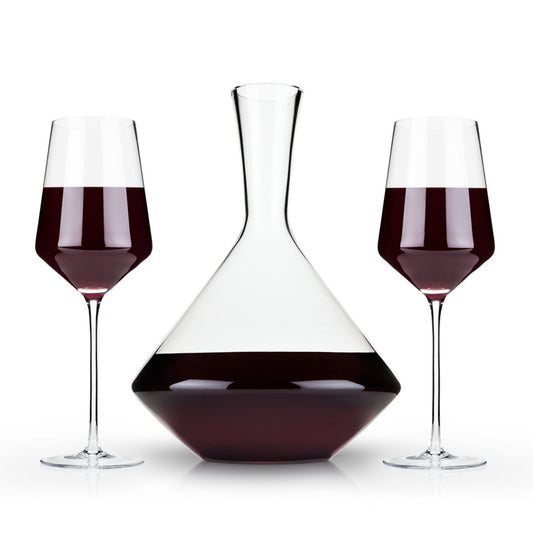 3-Piece Raye Crystal Angled Bordeaux Glass and Decanter Set