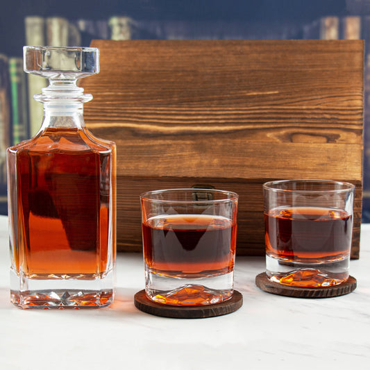 Classic Decanter Set with Engraved Wood Gift Box | Personalized Lead-Free Crystal Decanter & Whiskey Glasses | Barsonist